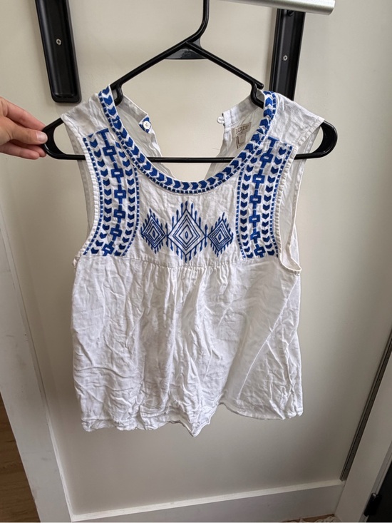 J. Crew Tops - J. Crew White Sleeveless Camisole with Blue Embroidery